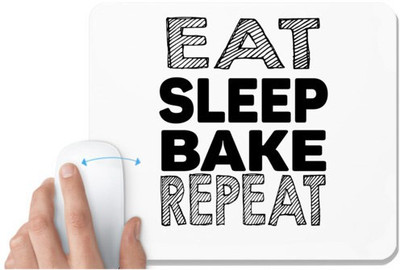 UDNAG White Mousepad 'Bake | eat sleep bake repeat' for Computer / PC / Laptop [230 x 200 x 5mm] Non Slip Base Mousepad(White)