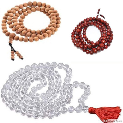 RDK Natural Original Sphatik, Chandan, Lal Chandan Mala Necklace with Tassel Natural Rosary Jaapmala for Meditation Mantra Chanting & Pooja Astrology Organic Jewellery for Men & Women - Pack of 3 Stone Chain