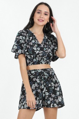 PRETTY LOVING THING Women Floral Print Black Top & Shorts Set