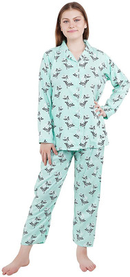 Redglo Women Printed Light Green Night Suit Set