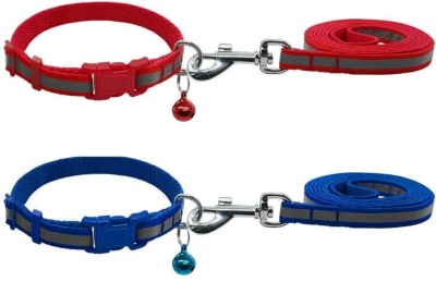 Pet Needs Combo of 2 Nylon Leash with Collar Set for Puppy-Small -1.5 cm ( Blue , Red ) Dog Collar & Leash(Small, Blue, Red)