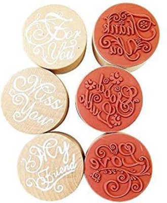 ARTYO 6 Pc Wooden Round Block Word Stamps for Painting Scrapbooking Journaling Miss You, for You, Thank You, My Friend, Love, Good Luck Wooden Round Block Word Stamps(NA, NA)