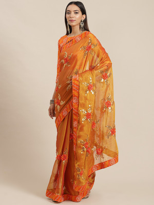 Divastri Embroidered Bollywood Chiffon Saree(Gold)