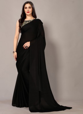 Shaily Retails Solid/Plain Bollywood Silk Blend Saree(Black)