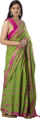 NIKHILAM Printed Handloom Pure Cotton Saree(Green)