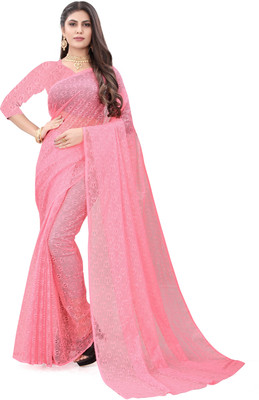 Vidula Self Design Bollywood Net Saree(Pink)