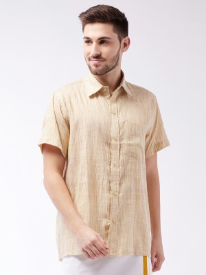 VASTRAMAY Men Self Design Casual Beige Shirt