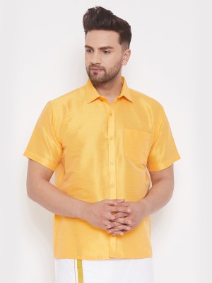 VASTRAMAY Men Self Design Casual Yellow Shirt