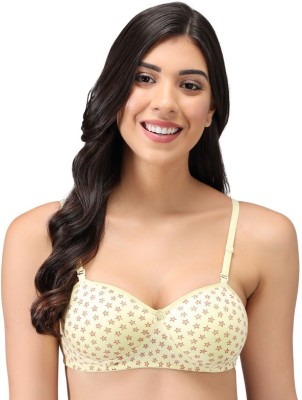 Trishikhine Women's Cotton Lightly Padded Non-Wired T-Shirt Bra Women Everyday Lightly Padded Bra(Yellow)