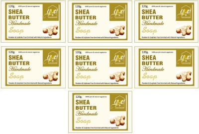 YNB YOURS NATURAL BUDDY Organic Shea Butter Handmade SLS & Paraben Free Soap, Pack of 7, With Free Loofah(7 x 120 g)