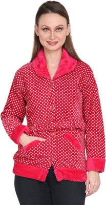 Hautemoda Polka Print Collared Neck Casual Women Red Sweater