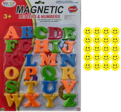 imtion 2 in 1 ( Education Magnetic ABCD Puzzle Alphabet Letters + 35 Pcs Slime Emoji Sticker ) | Compact and Potable | for Kids Learning and Playing at Same time