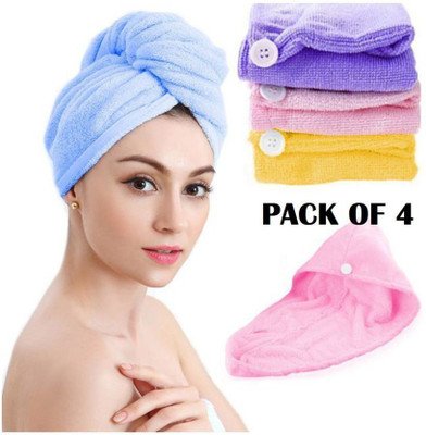 NIRVA Cotton 450 GSM Hair Towel Set(Pack of 4)