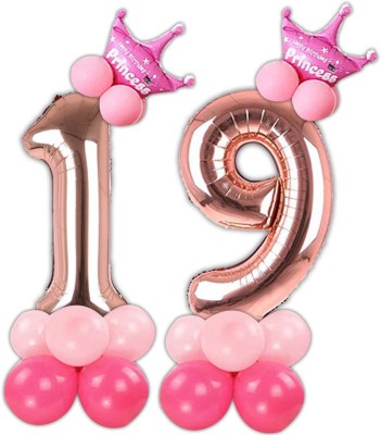 Shopperskart Solid Nineteenth/19th Birthday Princess Number Foil Balloon For Party Decoration Balloon(Pink, Pack of 28)