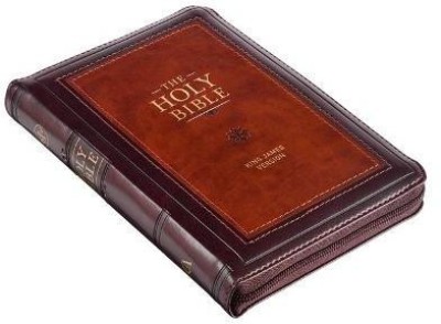 KJV Holy Bible, Compact Faux Leather Red Letter Edition - Ribbon Marker, King James Version, Burgundy/Saddle Tan, Zipper Closure(English, Leather / fine binding, unknown)