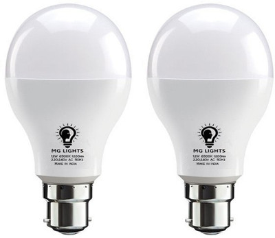 mg lights 12 W Basic Arbitrary B22 LED Bulb(White, Pack of 2)