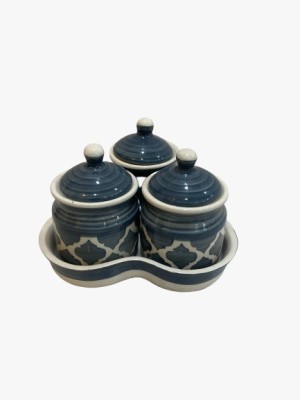 Your Local Store Handmade Ceramic Barni Set Multipurpose Barni for Chutney Pickle Spice Coffee Dinning Table Storage Container - 200 ml per container Ceramic Tea Coffee & Sugar Container / 3 Jars with Lid and 1 Holding Tray pickle jar(Make In India) 1 Piece Spice Set - 200 ml Ceramic Pickle Jar(Pac