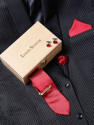 LOUIS STITCH Silk Tie & Cufflink(Maroon)