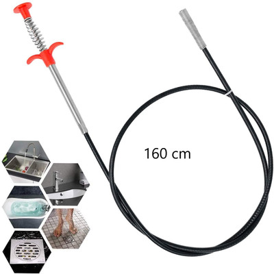 RedHooS Drain Pipe Cleaning Spring Stick, Hair Catching Drain Pipe Cleaning Claw Wire, Sink Cleaning Stick Sewer Sink Tub Dredge Remover, Spring Drain Pipe Basin Cleaner Tool (160 cm) Crystal Drain Opener(1)