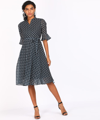 FLYING MACHINE Women Fit and Flare Multicolor Knee Length Dress