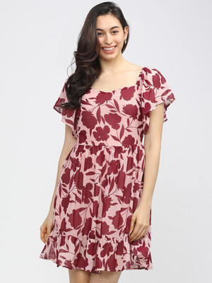 Tokyo Talkies Women Skater Pink Midi/Calf Length Dress