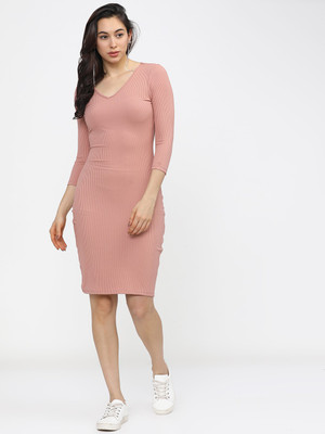 Tokyo Talkies Women Skater Pink Midi/Calf Length Dress