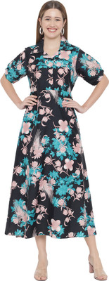 indietoga Women Fit and Flare Green Maxi/Full Length Dress