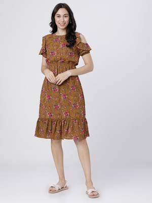 Tokyo Talkies Women A-line Yellow Midi/Calf Length Dress