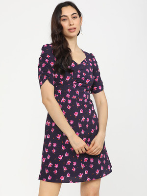 82 OFF on Alia Bhatt For Jabong Textured Fabric Blue Skater Dress