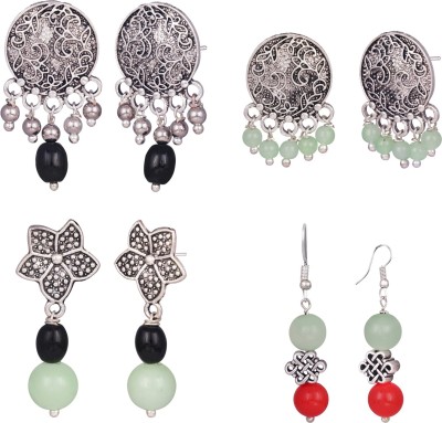 TAP Fashion Oxidized Silver Plated Handmade Beaded Multi Designer Dangler Earring for Women Brass Drops & Danglers