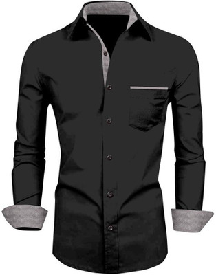Glusic Trends Men Solid Casual Black Shirt