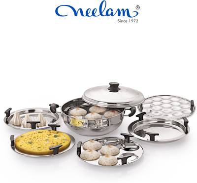 Neelam Stainless Steel Multi Kadai, Induction Bottom Set of 8 Pcs, Idli / Dhokla /Patra Induction Idli Maker