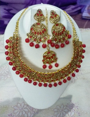 SHREYA fashion Brass Gold, Red Jewellery Set(Pack of 1)