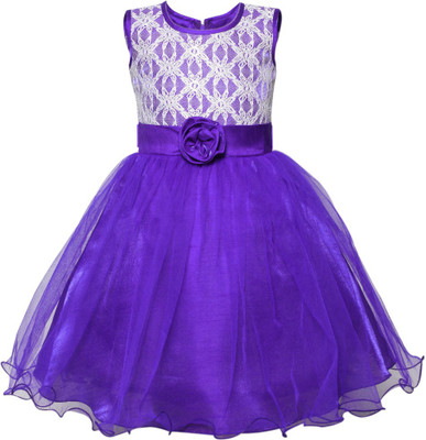 Maybemine Girls Midi/Knee Length Party Dress(Purple, Sleeveless)