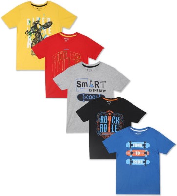 ruggers junior Boys Printed Cotton Blend T Shirt(Multicolor, Pack of 5)