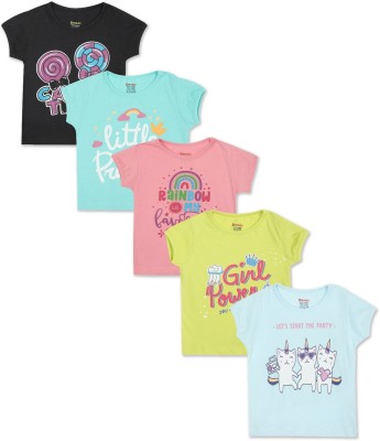 DONUTS Baby Girls Printed Cotton Blend T Shirt(Multicolor, Pack of 5)