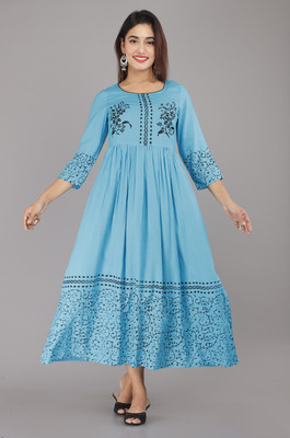 NeeraFashion Women Printed Anarkali Kurta(Blue)