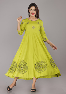 NeeraFashion Women Printed Anarkali Kurta(Green)