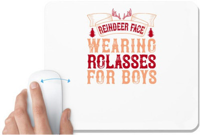 UDNAG White Mousepad 'Christmas | Reindeer face, wearing glasses for boys' for Computer / PC / Laptop [230 x 200 x 5mm] Non Slip Base Mousepad(White)