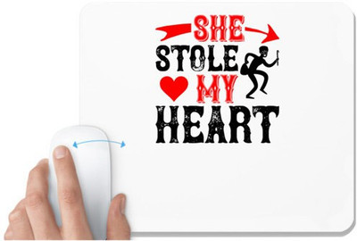 UDNAG White Mousepad 'Love | she stole my heart' for Computer / PC / Laptop [230 x 200 x 5mm] Non Slip Base Mousepad(White)