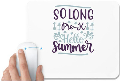 UDNAG White Mousepad 'Teacher Student | Solong pre-k hello summer' for Computer / PC / Laptop [230 x 200 x 5mm] Non Slip Base Mousepad(White)