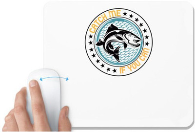 UDNAG White Mousepad 'Fishing | Catch me if you can' for Computer / PC / Laptop [230 x 200 x 5mm] Non Slip Base Mousepad(White)