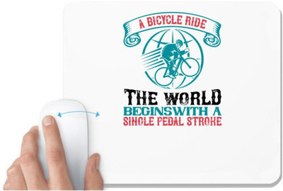 UDNAG White Mousepad 'Cycling | A bicycle ride around the world begins with a single pedal stroke' for Computer / PC / Laptop [230 x 200 x 5mm] Non Slip Base Mousepad(White)