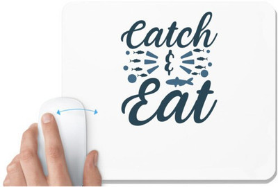 UDNAG White Mousepad 'Fishing | Catch & Eat' for Computer / PC / Laptop [230 x 200 x 5mm] Non Slip Base Mousepad(White)