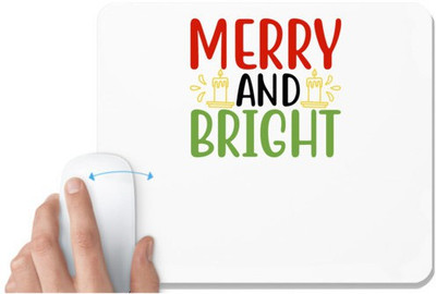 UDNAG White Mousepad 'Christmas | merry and brightt' for Computer / PC / Laptop [230 x 200 x 5mm] Non Slip Base Mousepad(White)