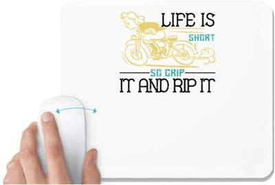 UDNAG White Mousepad 'Motorcycle | life is short so grip it and rip it' for Computer / PC / Laptop [230 x 200 x 5mm] Non Slip Base Mousepad(White)