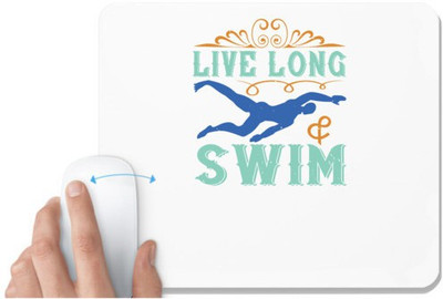 UDNAG White Mousepad 'Swimming | Live long & swim' for Computer / PC / Laptop [230 x 200 x 5mm] Non Slip Base Mousepad(White)