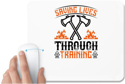 UDNAG White Mousepad 'Firefighter | Saving lives through training' for Computer / PC / Laptop [230 x 200 x 5mm] Non Slip Base Mousepad(White)