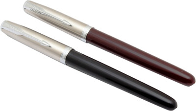 Ledos Set Of 2 - Jinhao 86 Classic Fountain Pen Hooded Fine Nib Fiber Body With Stainless Steel Cap Pen Gift Set(Pack of 2, Ink Color - Blue)