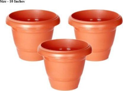 Ramanuj 9 inch-3 pots Heavy Duty Plastic Future Green High Quality Gardening Flower Pots Size-9 Inch Round Garden Plastic Planters Plant Container Set Gamla Pot for Garden and Balcony Flowering Brown Plant Container Set For Indoor/ Outdoor Round Pots Plant Container Set(Pack of 3, Plastic)